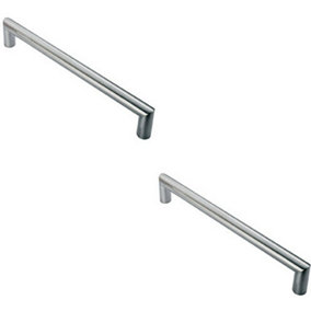 2x 30mm Mitred Pull Door Handle 450mm Fixing Centres Satin Stainless Steel