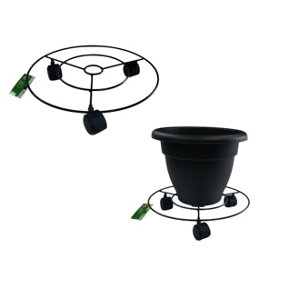 2x 35cm Round Plant Pot Caddy Black Patio Pot Mover With Castor Wheels 14 Inch