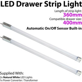 2x 400mm LED Drawer Strip Light AUTO ON/OFF PIR SENSOR Kitchen Cupboard Door