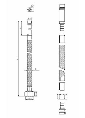 2x 40cm Long M10 x 3/8" Inch BSP Pair of Gold Nylon Braided Flexible Tap Faucet Tail Hose