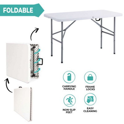 6FT Heavy Duty Folding Trestle Table With 6 Chairs Catering, Camping, Picnic & BBQ Party&#34