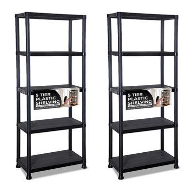 2x 5 Tier Black Plastic Heavy Duty Shelving Racking Storage Unit