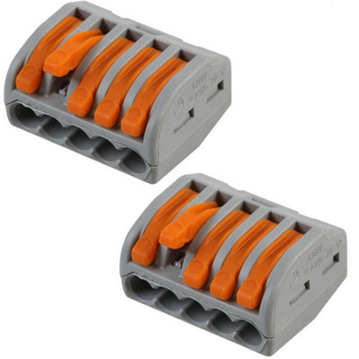 2x 5 Way WAGO Connector 32A Electrical Lever Terminal Block Push Fit ...