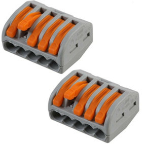 2x 5 Way WAGO Connector 32A Electrical Lever Terminal Block Push Fit Junction