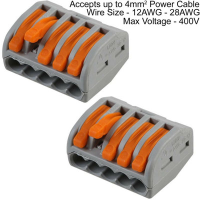 2x 5 Way WAGO Connector 32A Electrical Lever Terminal Block Push Fit Junction