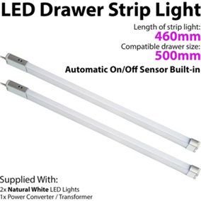 2x 500mm LED Drawer Strip Light AUTO ON/OFF PIR SENSOR Kitchen Cupboard Door