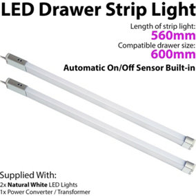 2x 600mm LED Drawer Strip Light AUTO ON/OFF PIR SENSOR Kitchen Cupboard Door