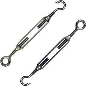 2x 6mm Hook & Eye Straining Screw Turnbuckle Galvanised Steel Wire Rope Tension