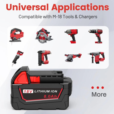 2x 8.0Ah 18V Replacement Battery for Milwaukee M18 Extended Capacity