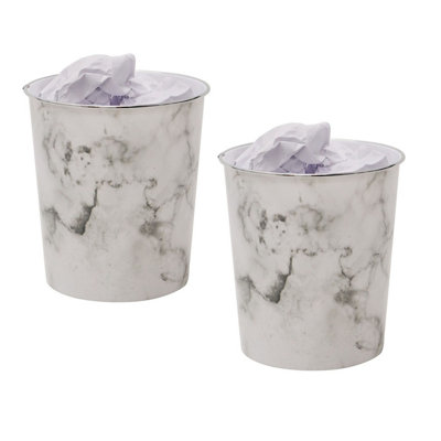 2x 9L Waste Paper Bin Grey Marble Effect Desk Bedside Bathroom Waste Rubbish Bin