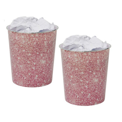 2x 9L Waste Paper Bin Pink Sequin Effect Desk Bedside Bathroom Waste Rubbish Bin