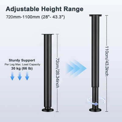 2x Adjustable Kitchen Worktop and Breakfast Bar Table Legs 710 1100mm ...