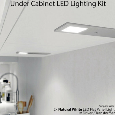 2x ALUMINIUM Ultra-Slim Rectangle Under Cabinet Kitchen Light & Driver Kit - Natural White LED