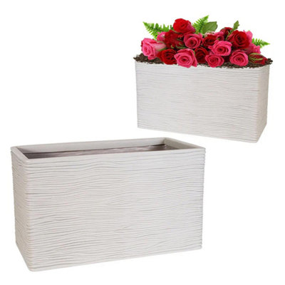 2x Amalfi Stone Effect Long Trough Flower Planters For Garden, Home & Patio Areas