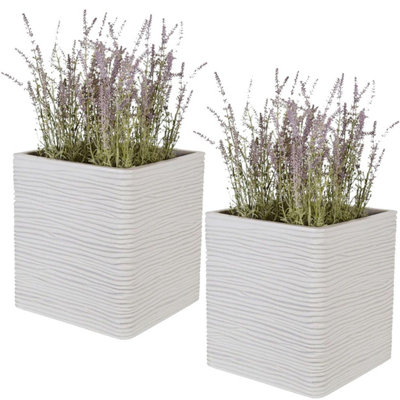 2x Amalfi Stone Effect Square Flower Planters For Garden, Home & Patio Areas