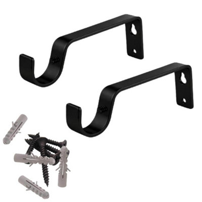 Heavy Duty Curtain Rod Brackets - 5 Inch Projection Wall Mount With Hidden Screws, Set Of 2 Black