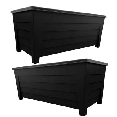 2x Black Large Lightweight 55cm Grosvenor Trough Long Rectangular Flower Plant Pots For Indoor & Outdoor Use