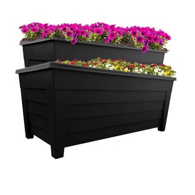 2x Black Or Terracotta Large Lightweight 55cm Grosvenor Trough Long Rectangular Flower Plant Pots For Indoor & Outdoor Use