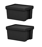 2x Black recycled plastic 16L Storage Box