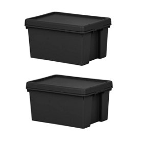 2x Black recycled plastic 16L Storage Box