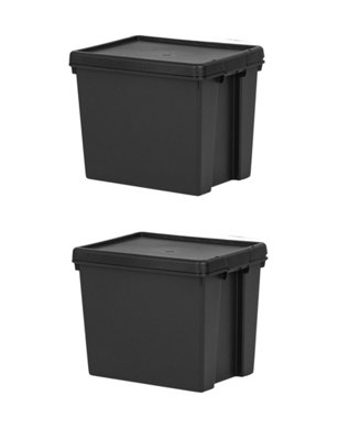 24L-92L Heavy Duty Black Storage Box Lid Recycled Plastic Stackable  Container