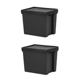 2x Black recycled plastic 24L Storage Box