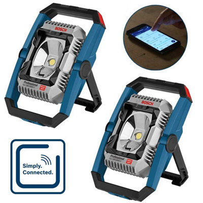 2x Bosch GLI 18V1900C 18v LED Cordless Floodlight Site Light Bluetooth Connected