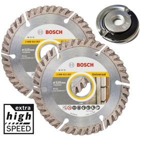 2x Bosch Universal Diamond Blade 4.5" 115mm High Speed +Quick Change Locking Nut
