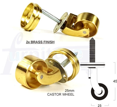 2x BRASS CASTOR & RING 25mm SCREW IN CASTOR  FURNITURE BEDS SOFAS CHAIRS STOOLS