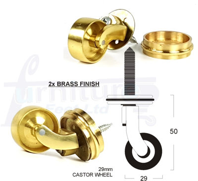 2x BRASS CASTOR & RING 29mm SCREW IN CASTOR  FURNITURE BEDS SOFAS CHAIRS STOOLS