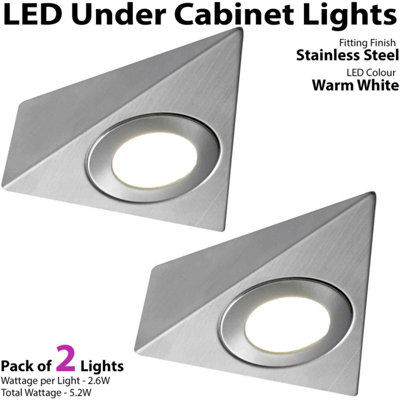 2x BRUSHED NICKEL Pyramid Surface Under Cabinet Kitchen Light & Driver Kit - Warm White LED