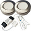2x BRUSHED NICKEL Round Surface or Flush Under Cabinet Kitchen Light & Driver Kit - Warm White LED
