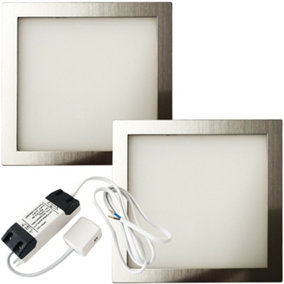 2x BRUSHED NICKEL Ultra-Slim Square Under Cabinet Kitchen Light & Driver Kit - Natural White LED