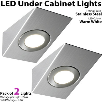 2x BRUSHED NICKEL Wedge Surface Under Cabinet Kitchen Light & Driver Kit - Warm White LED