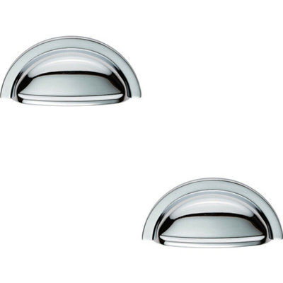 2x Cabinet Cup Pull Handle 91 x 45mm 76mm Fixing Centres Polished Chrome