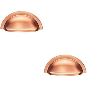 2x Cabinet Cup Pull Handle 91 x 45mm 76mm Fixing Centres Satin Copper
