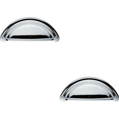 2x Cabinet Cup Pull Handle 94 x 41.5mm 76mm Fixing Centres Polished Chrome