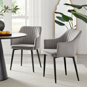 2x Calla Grey Velvet Dining Chairs With Black Legs