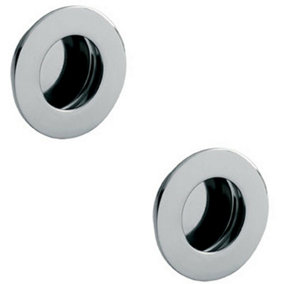 2x Circular Low Profile Recessed Flush Pull 80mm Diameter Bright Stainless Steel