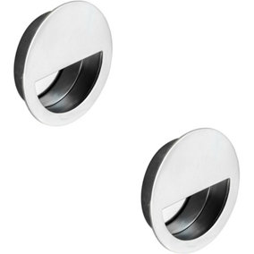 2x Circular Low Profile Recessed Flush Pull 90mm Diameter Bright Stainless Steel