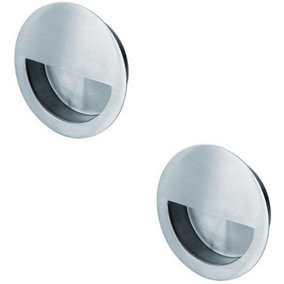 2x Circular Low Profile Recessed Flush Pull 90mm Diameter Satin Stainless Steel