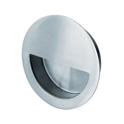 2x Circular Low Profile Recessed Flush Pull 90mm Diameter Satin Stainless Steel