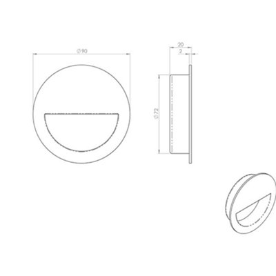 2x Circular Low Profile Recessed Flush Pull 90mm Diameter Satin Stainless Steel