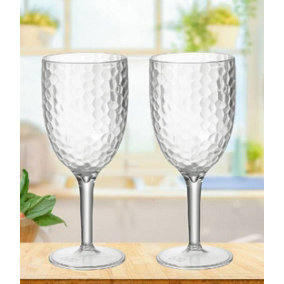 2x Clear Dimple Plastic Wine Glass Drinking Goblet Outdoor Dining Glass 400ml