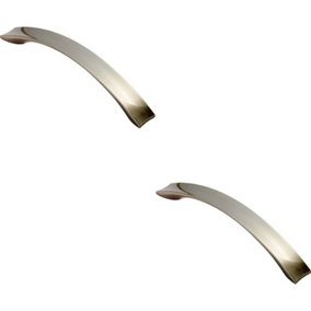 2x Concave Bow Cabinet Pull Handle 162 x 19mm 128mm Fixing Centres Satin Nickel