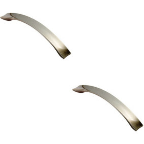2x Concave Bow Cabinet Pull Handle 198 x 23mm 160mm Fixing Centres Satin Nickel