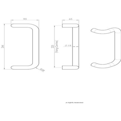 2x Cranked Door Pull Handle 19mm Dia 225mm Fixing Centres Satin Steel