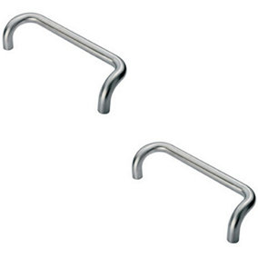2x Cranked Pull Handle 325 x 25mm 300mm Fixing Centres Satin Stainless Steel