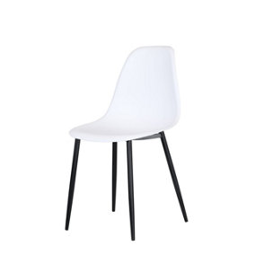 2x Curve Chair, White Plastic Seat With Black Metal Legs