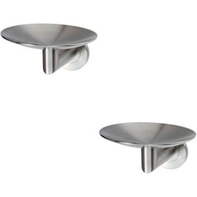 2x Curved Bathroom Soap Dish on Concealed Fix Rose 112mm Dia Stainless Steel